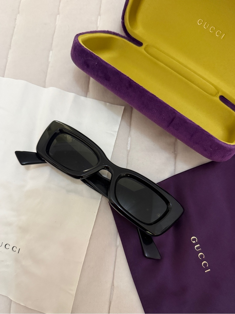 Gucci Black Rectangular Acetate Sunglasses with Dark Lenses